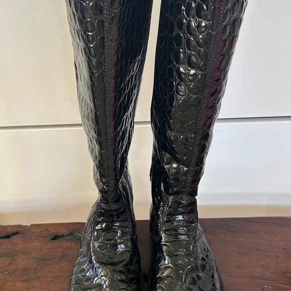 Kalso Earth Shiny Alligator Skin Pattern Boots size 6.5 Women black Mid-Calf - Picture 2 of 16